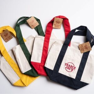 Trader Joe’s Mini Canvas Tote Bag Set - Red, Forest Green, Yellow, Navy